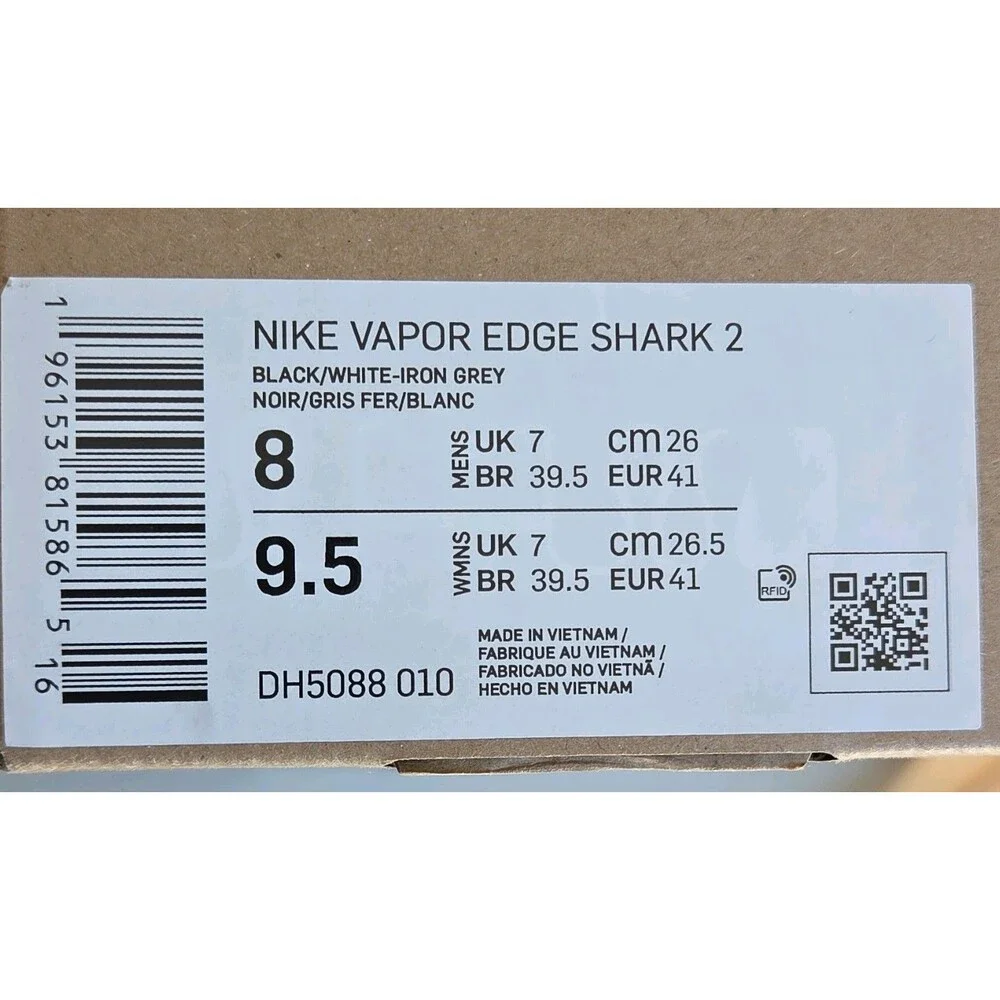 Nike Vapor Edge Shark 2 Mens Size 8 Black/White-Iron Grey Outdoor Football Cleat